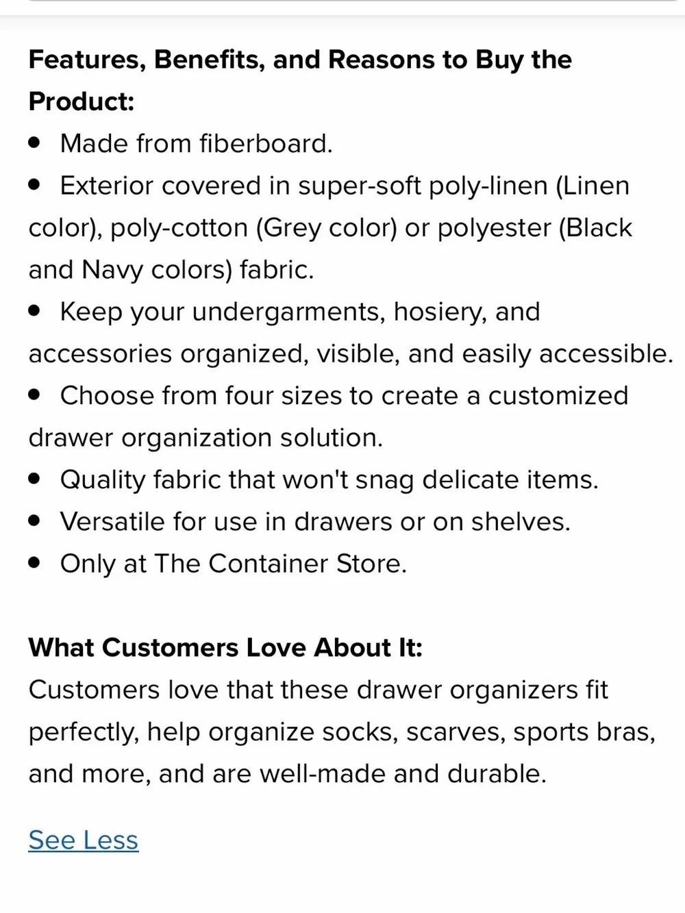 The container store Cambridge drawer organizer
